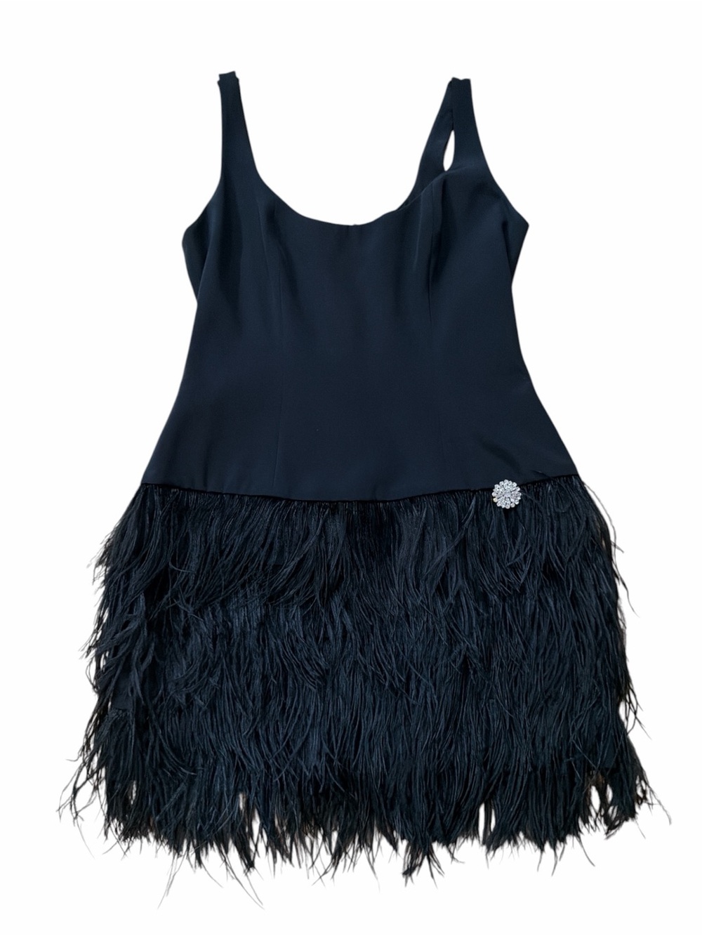 JAYGODFREY Black Feather Trim Hem Mini Dress